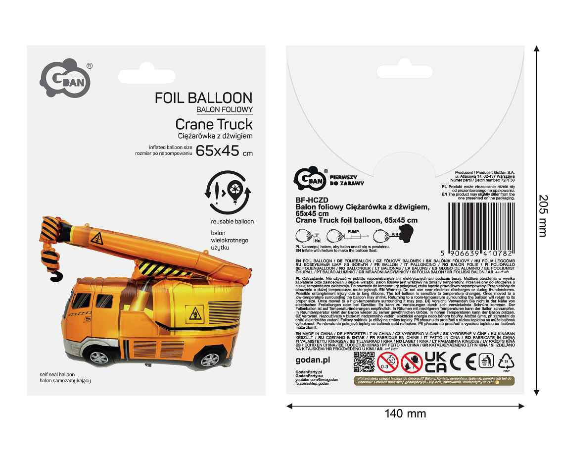 Crane Truck foil balloon, 65x45 cm